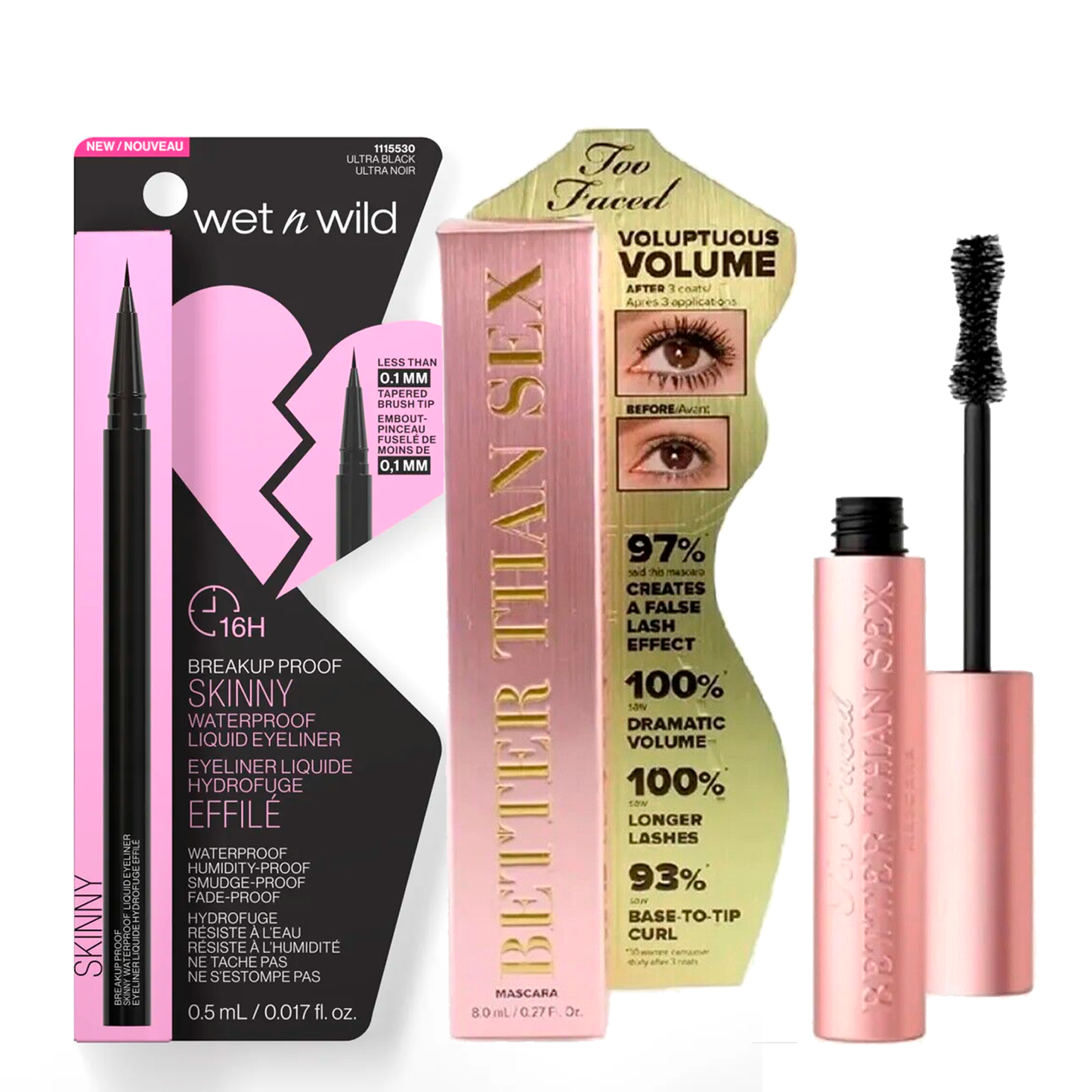 COMBO PARA TUS OJOS: BREAKUP PROOF SKINKY WATERPROOF LIQUID EYEDLINER + PESTAÑINA BETTER THAN SEX MASCARA